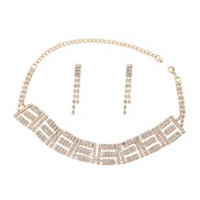 ( Gold)occidental style multilayer fully-jewelled square Rhinestone earrings necklace set lady trend banquet