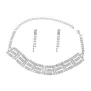 ( Silver)occidental style multilayer fully-jewelled square Rhinestone earrings necklace set lady trend banquet