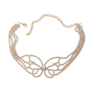 ( Gold)exaggerating occidental style necklace Rhinestone butterfly pendant woman trend banquet sweater chainnecklace