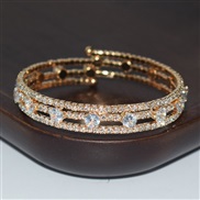 (SL 121   Gold) bride Pearl Rhinestone zircon twining opening bangle bracelet gold silver color diamond bracelet woman