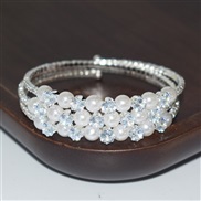 (SL 12 8  Silver)bride layer Pearl Rhinestone zircon twining opening bangle bracelet gold silver color diamond bracelet