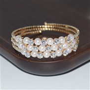 (SL 12 8  Gold)bride layer Pearl Rhinestone zircon twining opening bangle bracelet gold silver color diamond bracelet w