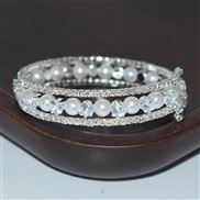 (SL 12 9  Silver)bride layer Pearl Rhinestone zircon twining opening bangle bracelet gold silver color diamond bracelet