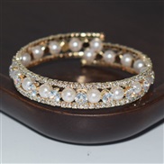 (SL 12 9  Gold)bride layer Pearl Rhinestone zircon twining opening bangle bracelet gold silver color diamond bracelet w