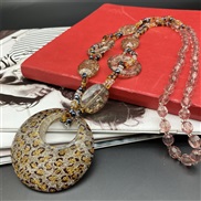 (2  brown leopard printcircular )jewelry leopard hedging long necklace  resin Round sweater chainwomen