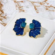 (A186)occidental style retro wind butterfly petal enamel earrings samll high Earring silver