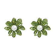 ( green)earrings trend occidental style earrings flowers Earring woman Alloy diamond embed Pearl flowers ear stud Stree