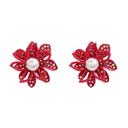( rose Red)earrings trend occidental style earrings flowers Earring woman Alloy diamond embed Pearl flowers ear stud St