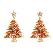 (color )occidental style christmas tree earrings woman Alloy enamel diamond christmas Earring day gift