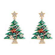 ( Green color)occidental style christmas tree earrings woman Alloy enamel diamond christmas Earring day gift