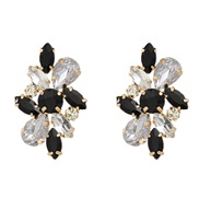 (black and white)colorful diamond earrings flowers Earring woman exaggerating occidental style wind trend Rhinestone fu