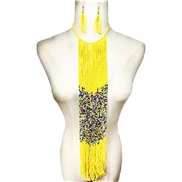 (color  yellow)Africa customs color beads necklace set long style tassel sweater chainnecklace
