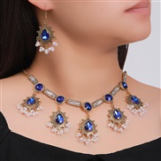 ( sapphire blue )crystal gem mosaic drop occidental style necklace earrings set bridenecklace set