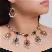 ( Color)crystal gem mosaic drop occidental style necklace earrings set bridenecklace set