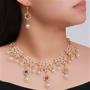 ( Gold) palace Pearl mosaic necklace earrings set bride