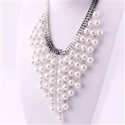 ( Silver  necklace)occidental style temperament fashion necklace multilayer Pearl necklace  tassel Pearl exaggerating c