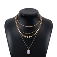 ( Gold)occidental style fashion multilayer embed Rhinestone necklace  samll twisted chain exaggerating temperament chain