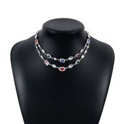 ( White K+ Color diamond ) medium trend ethnic style diamond Double layer necklace  woman chain