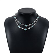 ( White K+green ) medium trend ethnic style diamond Double layer necklace  woman chain
