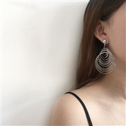 ( Silver)Korean occidental style wind temperament multilayer Metal big circle long style exaggerating earrings Earring 