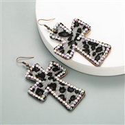 ( black) occidental style exaggerating Word Double surface print leopard earrings real leather retroins Earring