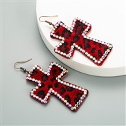 ( red) occidental style exaggerating Word Double surface print leopard earrings real leather retroins Earring