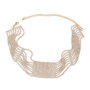 ( Gold)occidental style necklace woman multilayer Stripe square chain Rhinestone fully-jewelled banquet trend