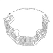 ( Silver)occidental style necklace woman multilayer Stripe square chain Rhinestone fully-jewelled banquet trend