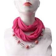 ( rose Red)ethnic style ornament pure color Round ceramic gem necklacel travel scarves
