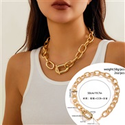 ( 1  necklace Gold 6186)occidental style  punk trend aluminum chain multilayer necklace  fashion geometry Metal buckle 