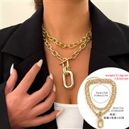 ( GoldSuit  28 6)occidental style  trend personality aluminum chain multilayer necklace  fashion geometry Metal buckle 