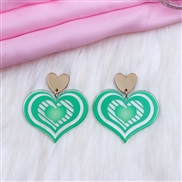 ( greenlove ) heart-shaped earrings ear stud sweet print Acrylic samll earring Earring lady