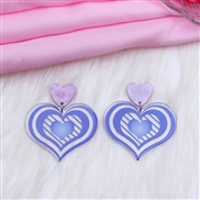 (purplelove ) heart-shaped earrings ear stud sweet print Acrylic samll earring Earring lady