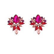 ( rose Red)earrings occidental style retro palace wind colorful diamond flowers earrings woman temperament fashion high