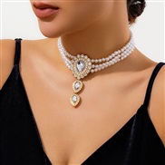 ( necklace  Gold+ transparent 6192)occidental style  fashion imitate Pearl diamond gem necklace  retro wind beads chain
