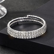 (3 Silver) fully-jewelled elasticity bangle more row diamond gold silver claw chain multilayer Rhinestone bracelet