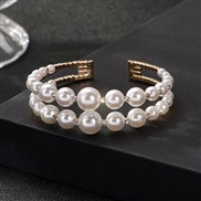 (2 Gold)occidental style Double layer diamond bracelet  opening imitate Pearl bangle  bride flash diamond Pearl