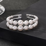 (2 Silver)occidental style Double layer diamond bracelet  opening imitate Pearl bangle  bride flash diamond Pearl