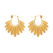 fashion hollow titanium steel earrings occidental style retro palace wind drop leaves sector