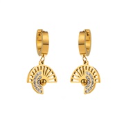 fashion hollow titanium steel earrings occidental style retro palace wind drop leaves sector