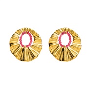 ( Pink)E occidental style stainless steel beads hollow Round earrings  retro ethnic style geometry ear stud
