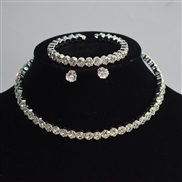 (XL 2 31  Silver Suit )bride row gold silver Collar bangle ear stud two Rhinestone claw chain necklace set