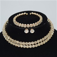 (XL 2  4  Gold Suit )bride row gold silver Collar bangle ear stud two Rhinestone claw chain necklace set