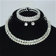 (XL 2161  Silver Suit )bride row gold silver Collar bangle ear stud two Rhinestone claw chain necklace set
