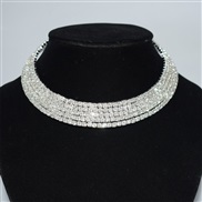 (5  Silver)Rhinestone row bride Collar necklace woman  diamond personality stage Collar circle