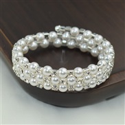 (SL 1 15 3  Silver)Korean stylemm Pearl bracelet  lady  Pearl Rhinestone opening bangle
