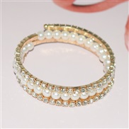 (3  Gold 6mm) occidental style row wedding Rhinestonemm Pearl multilayer bangle twining Pearl Rhinestone bracelet