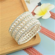 (7  Silver 6mm) occidental style row wedding Rhinestonemm Pearl multilayer bangle twining Pearl Rhinestone bracelet