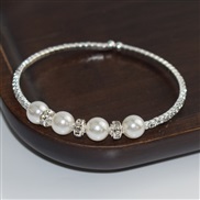 (1  Silver)Korean style personality all-Purpose fashion woman bangle mash up Alloy opening crystal Pearl bracelet woman