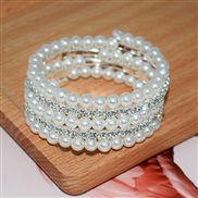 (5  Silver 6mm)occidental style  bride twiningmm Pearl Rhinestone multilayer bangle woman  fashion creative bracelet we